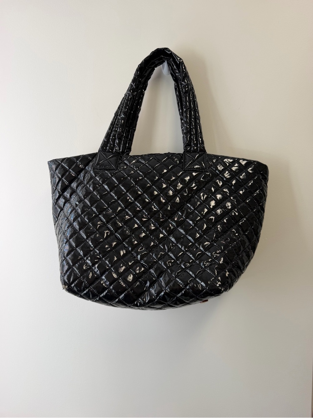 MZ Wallace Black Quilted Zip-Top Tote Bag Lined w/ Inner Pockets